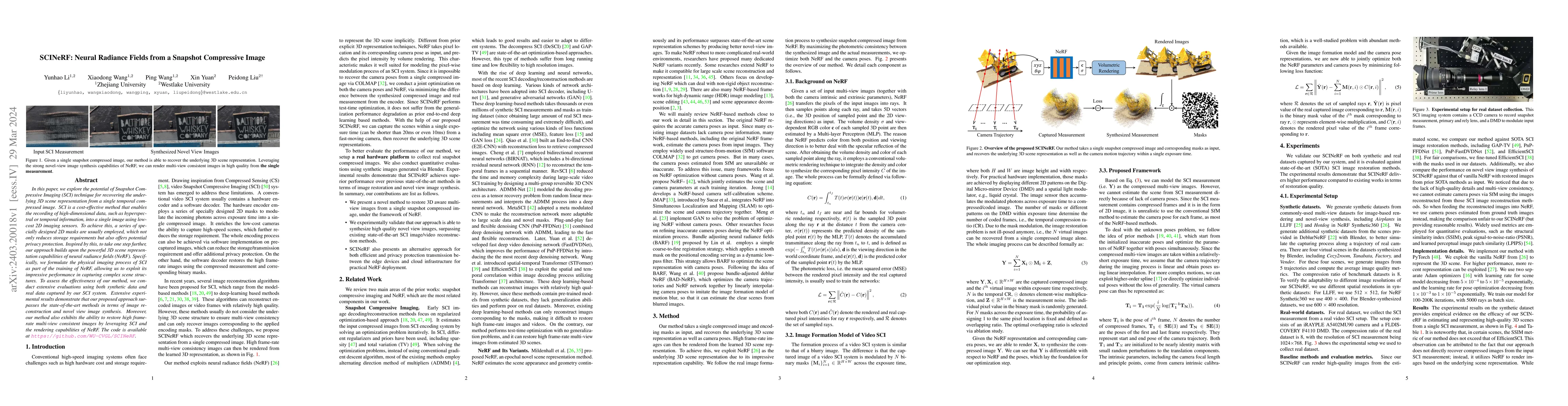 Thumbnail for SCINeRF: Neural Radiance Fields from a Snapshot Compressive Image