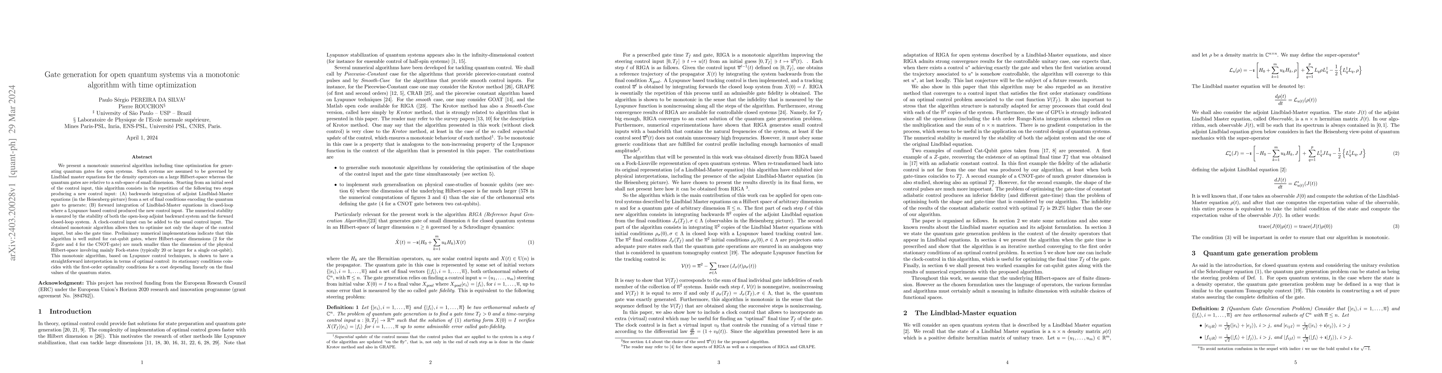 Thumbnail for Gate generation for open quantum systems via a monotonic algorithm with
  time optimization
