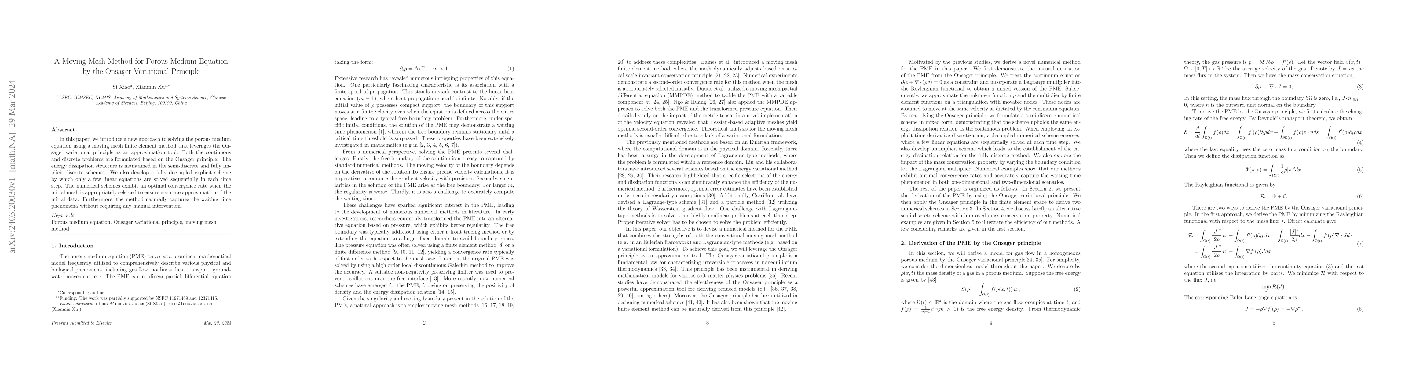 Thumbnail for A Moving Mesh Method for Porous Medium Equation by the Onsager
  Variational Principle