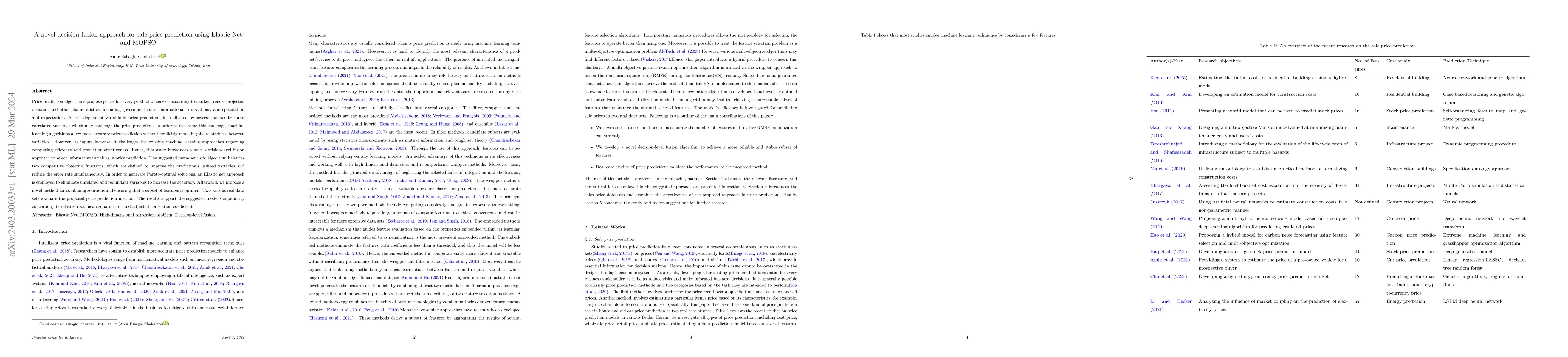 Thumbnail for A novel decision fusion approach for sale price prediction using Elastic
  Net and MOPSO