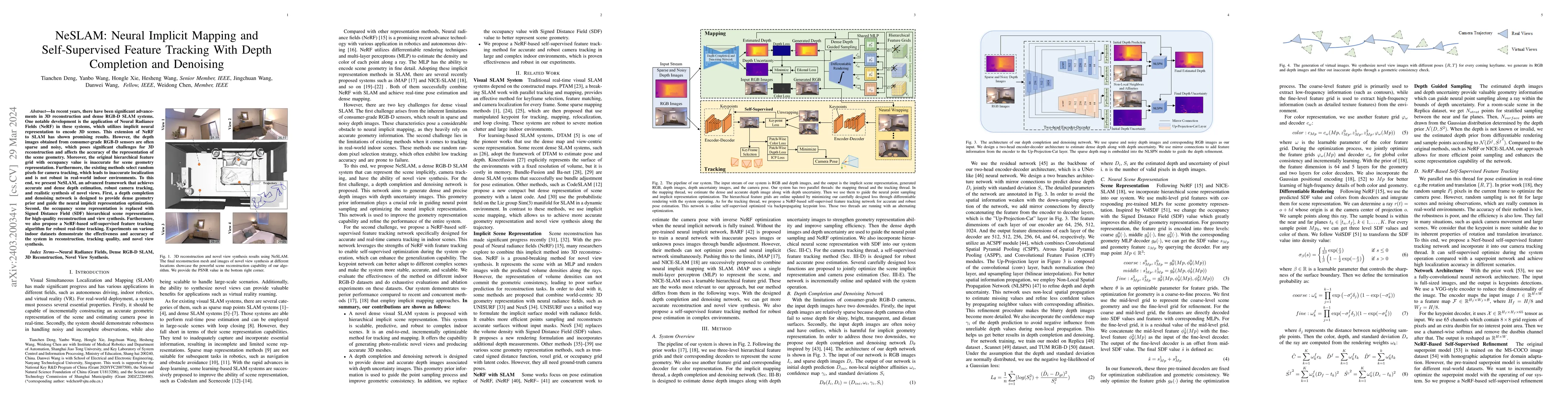 Thumbnail for NeSLAM: Neural Implicit Mapping and Self-Supervised Feature Tracking
  With Depth Completion and Denoising