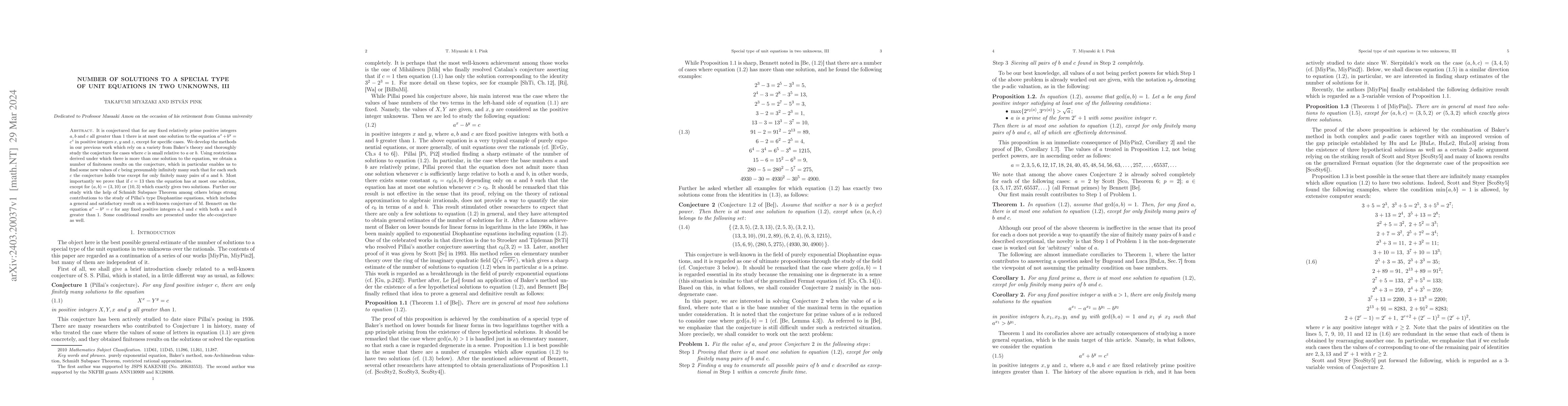 Thumbnail for Number of solutions to a special type of unit equations in two unknowns,
  III
