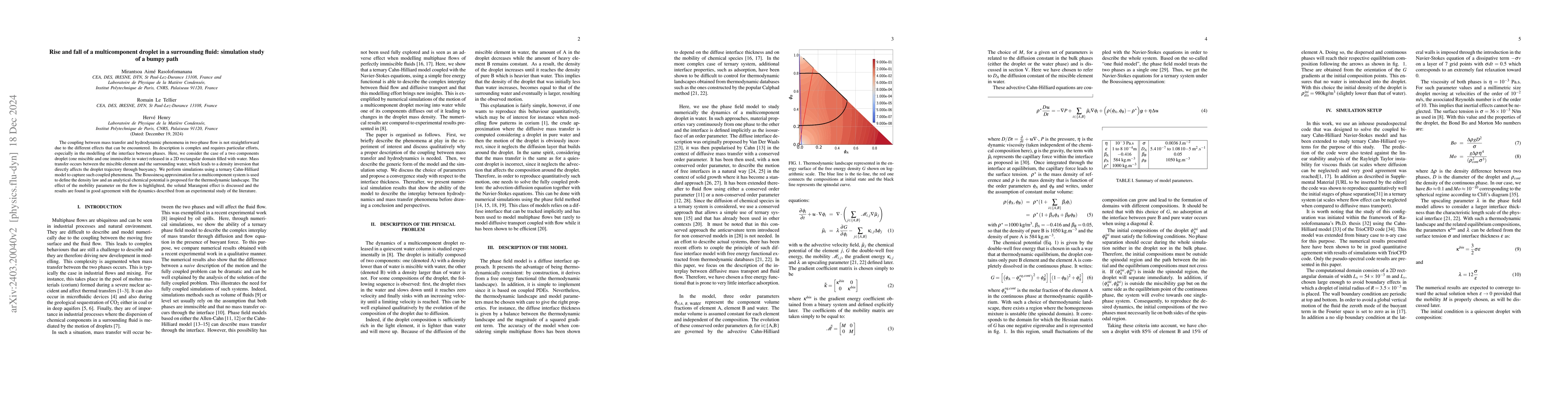 Thumbnail for Rise and fall of a multicomponent droplet in a surrounrdfing fluid:
  simulation study of a bumpy path