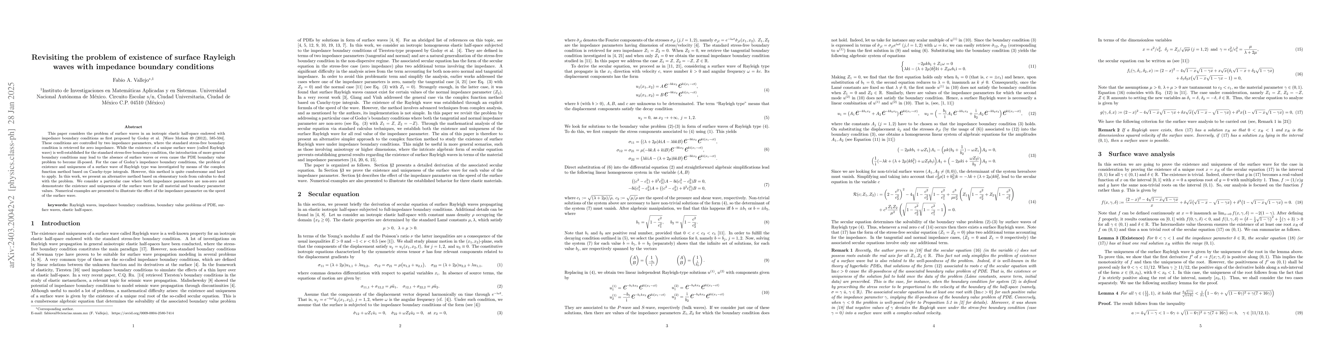 Thumbnail for Existence and Uniqueness of Rayleigh waves with both normal and
  tangential boundary conditions
