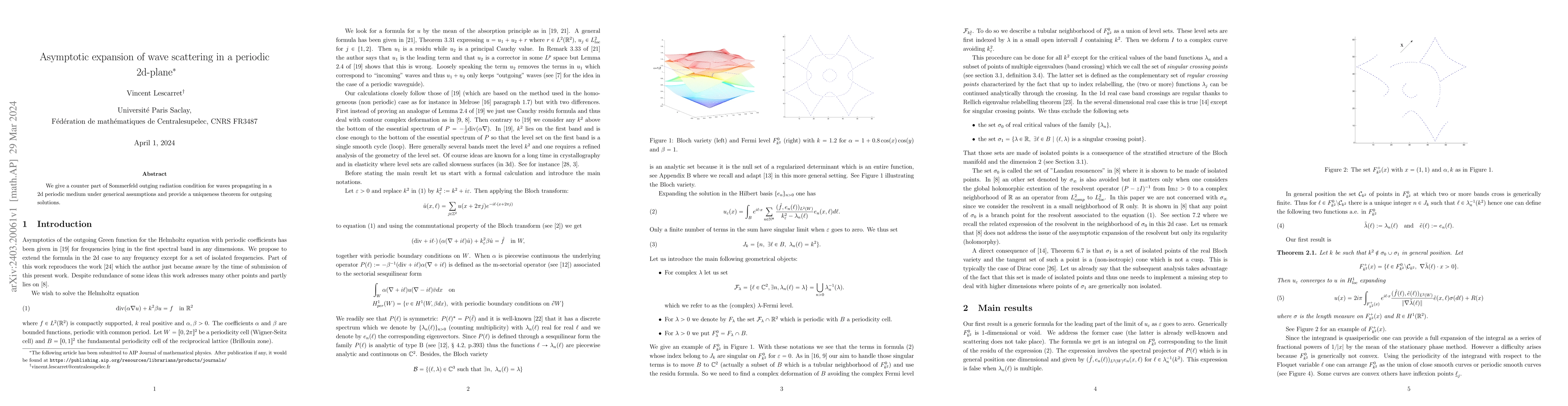 Thumbnail for Asymptotic expansion of wave scattering in a periodic 2d-plane