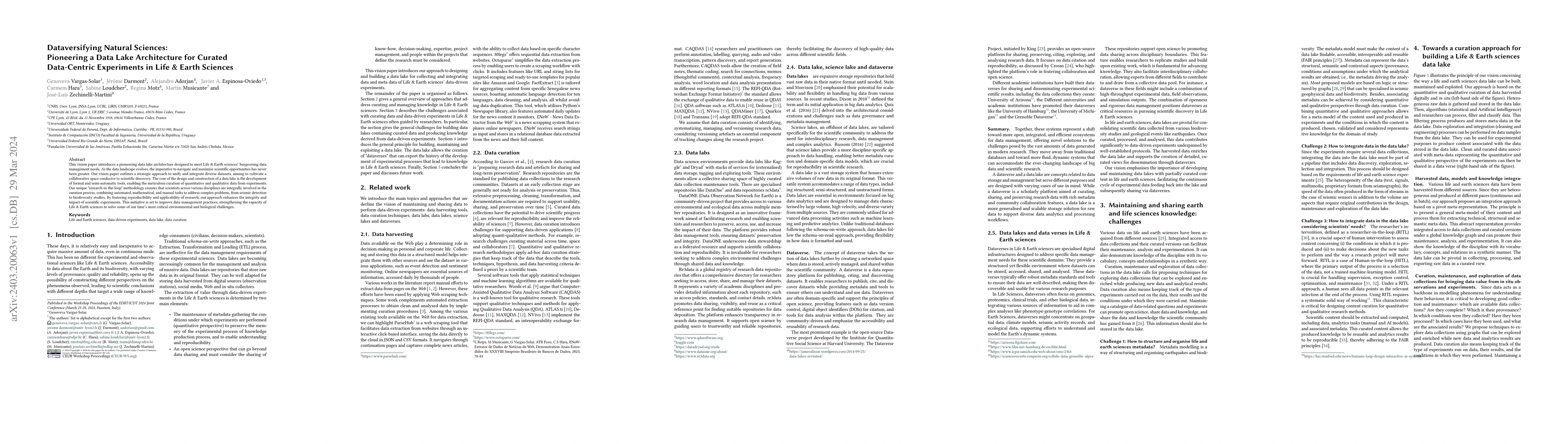 Thumbnail for Dataversifying Natural Sciences: Pioneering a Data Lake Architecture for
  Curated Data-Centric Experiments in Life \& Earth Sciences