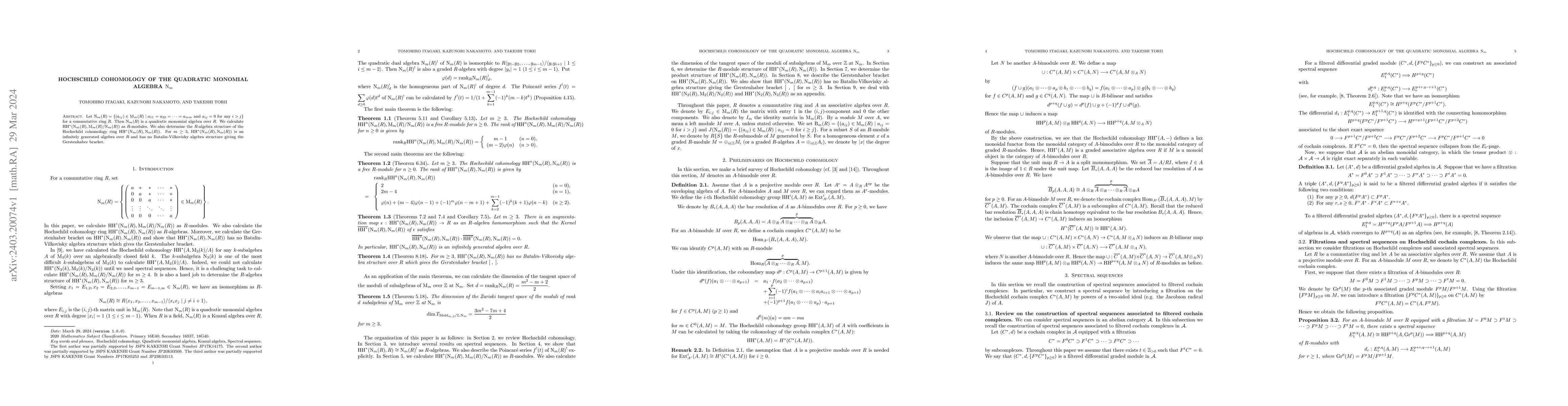 Thumbnail for Hochschild cohomology of the quadratic monomial algebra ${\rm N}_m$
