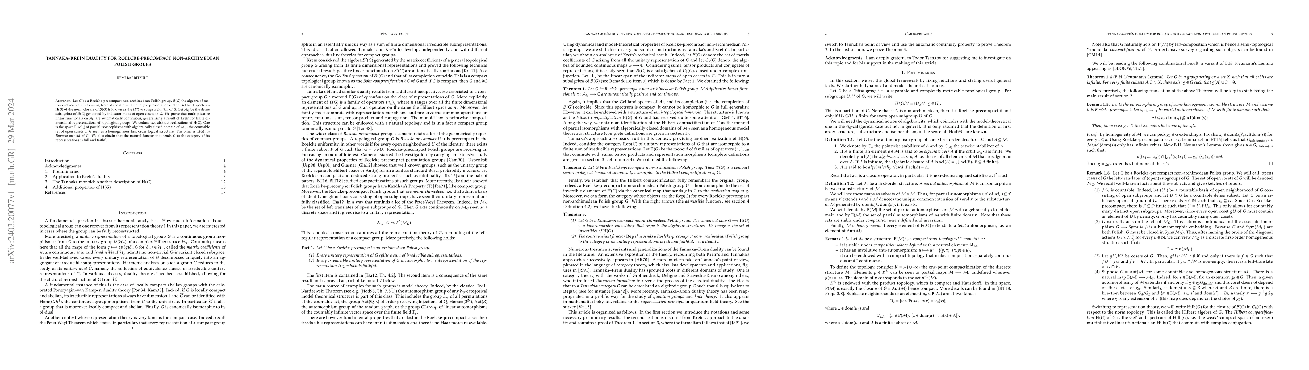 Thumbnail for Tannaka-Krein duality for Roelcke-precompact non-archimedean Polish
  groups