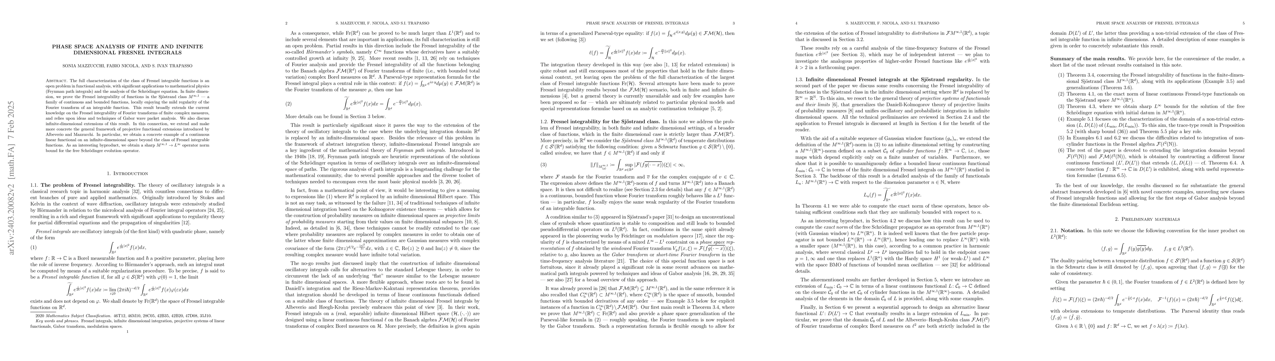 Thumbnail for Phase space analysis of finite and infinite dimensional Fresnel
  integrals