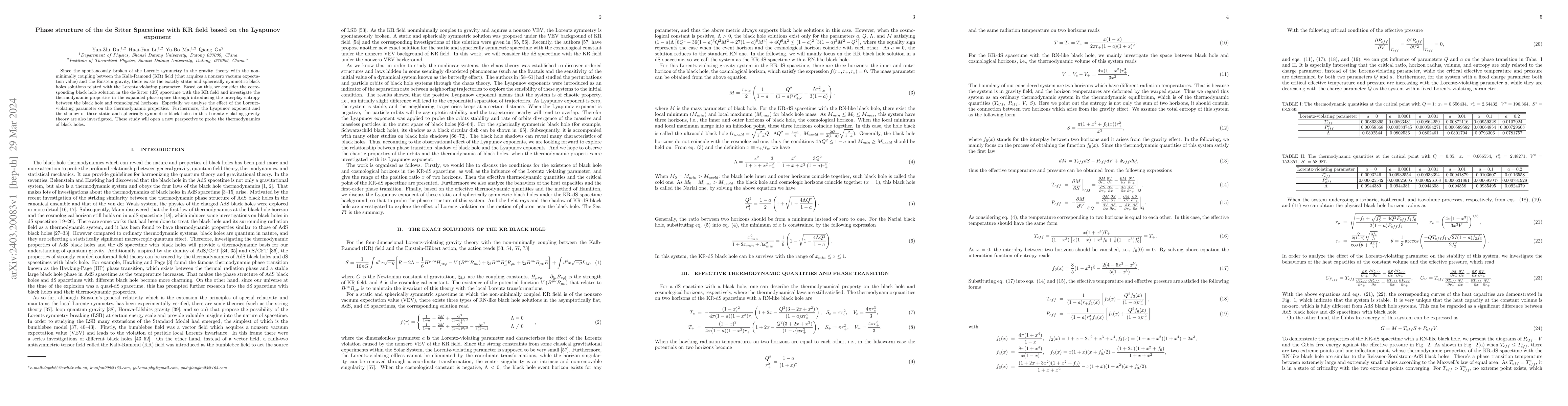 Thumbnail for Phase structure of the de Sitter Spacetime with KR field based on the
  Lyapunov exponent