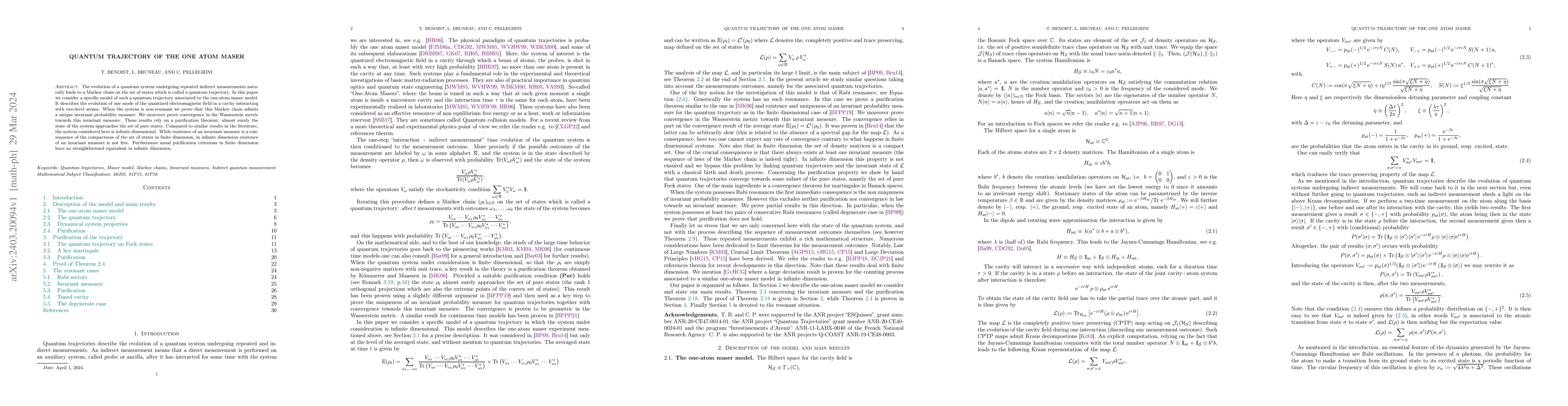Thumbnail for Quantum trajectory of the one atom maser