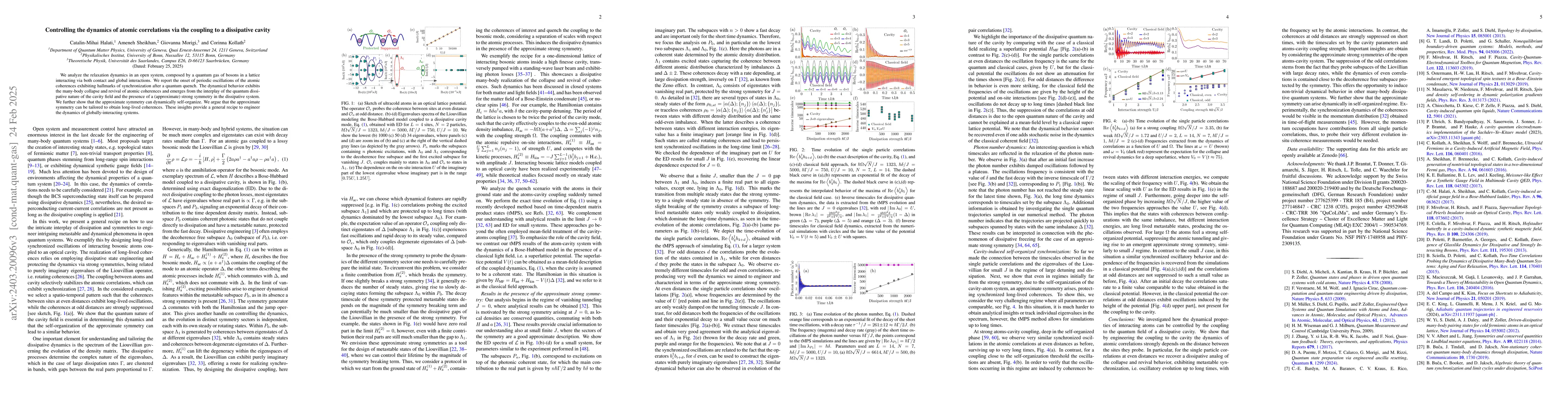 Thumbnail for Controlling the dynamics of atomic correlations via the coupling to a
  dissipative cavity
