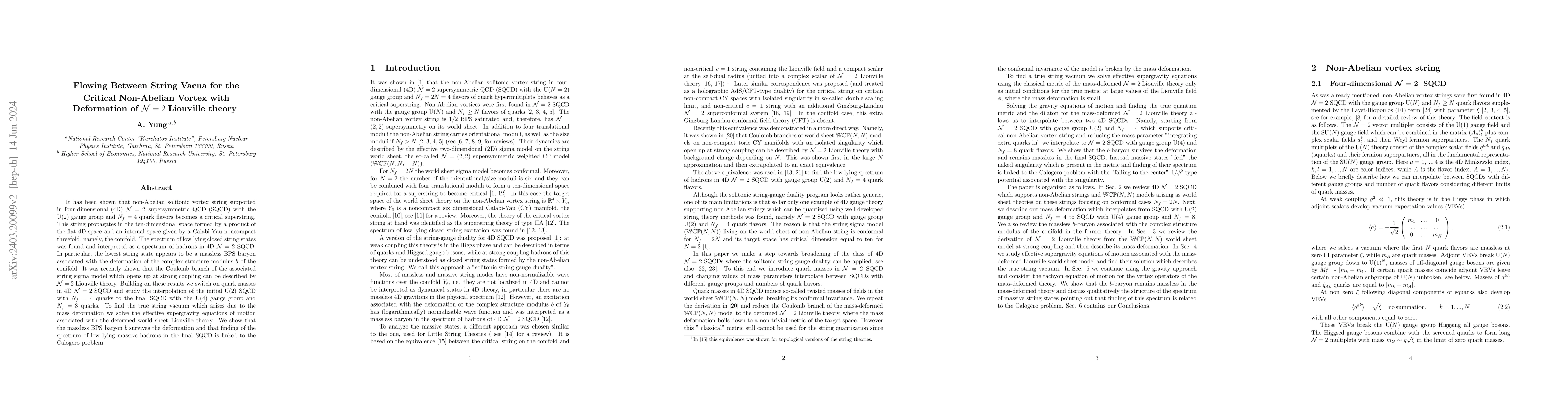 Thumbnail for Flowing Between String Vacua for the Critical Non-Abelian Vortex with
  Deformation of N=2 Liouville theory