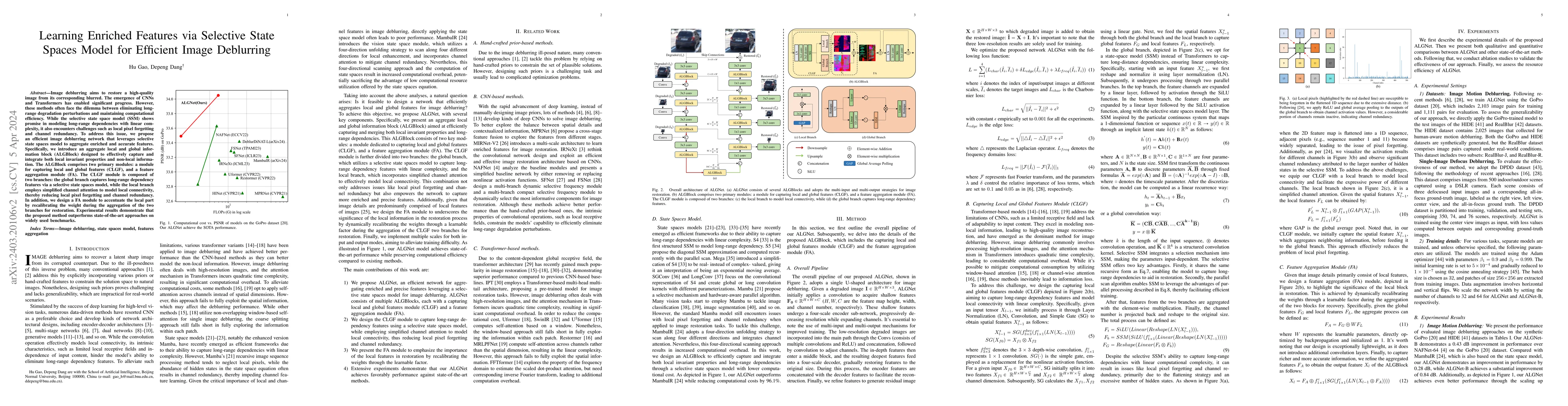 Thumbnail for Learning Enriched Features via Selective State Spaces Model for
  Efficient Image Deblurring