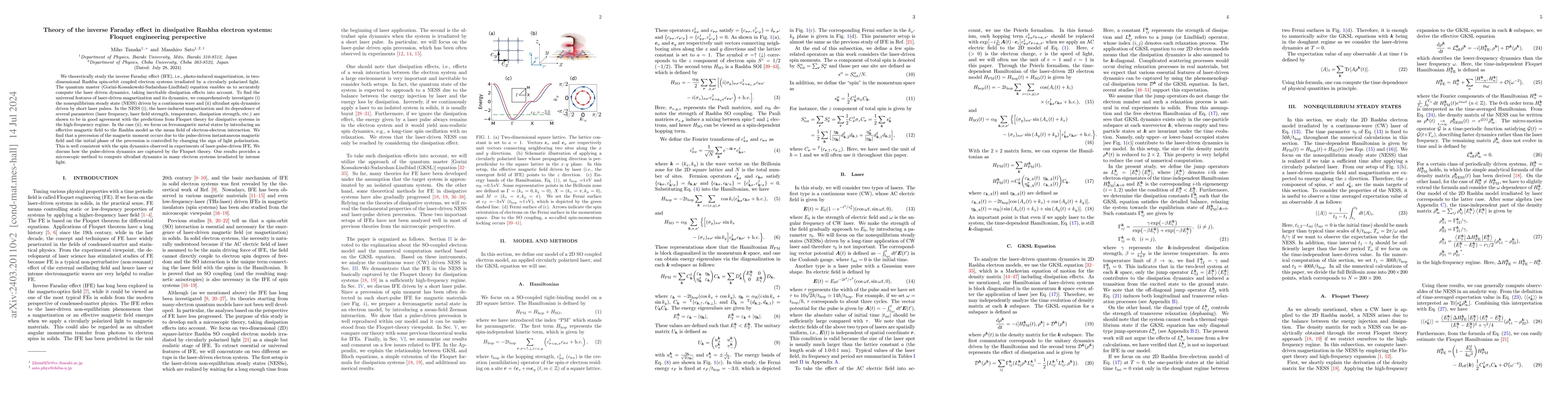 Thumbnail for Theory of the inverse Faraday effect in dissipative Rashba electron
  systems: Floquet engineering perspective