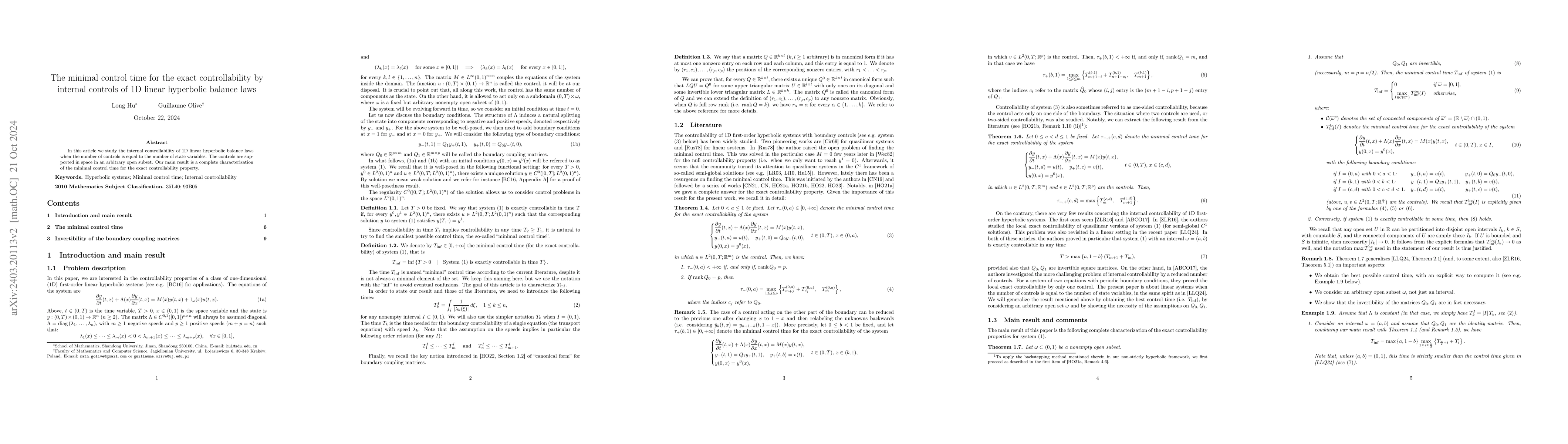 Thumbnail for The minimal control time for the exact controllability by internal
  controls of 1D linear hyperbolic balance laws