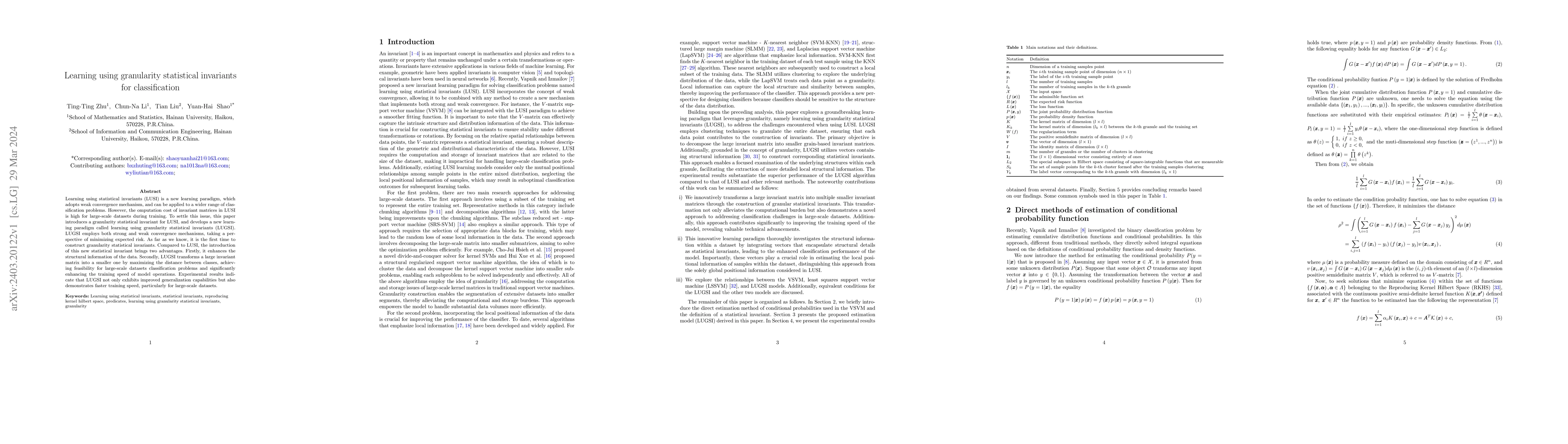 Thumbnail for Learning using granularity statistical invariants for classification