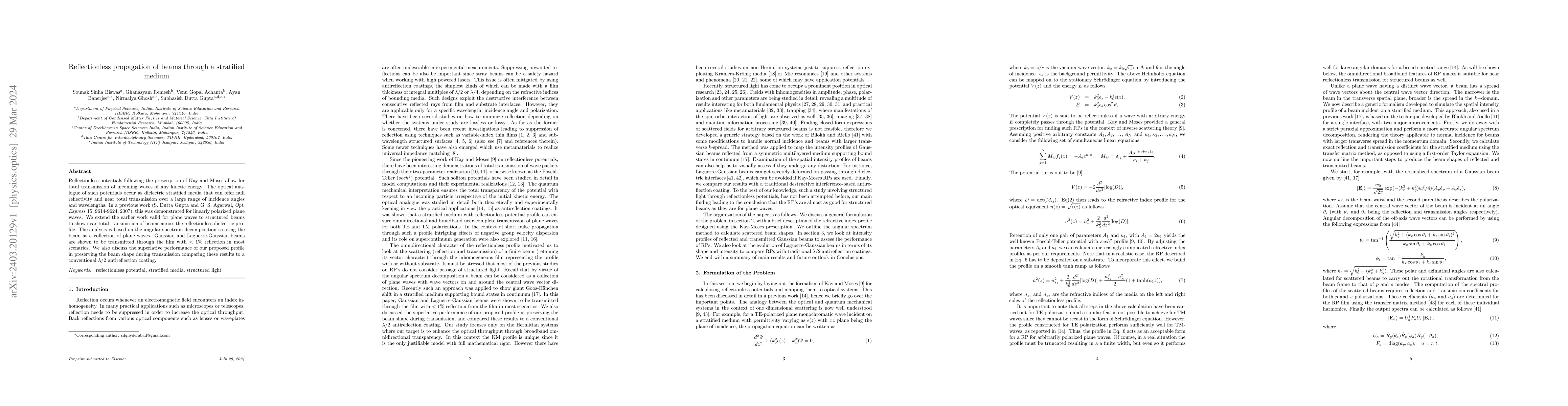Thumbnail for Reflectionless propagation of beams through a stratified medium