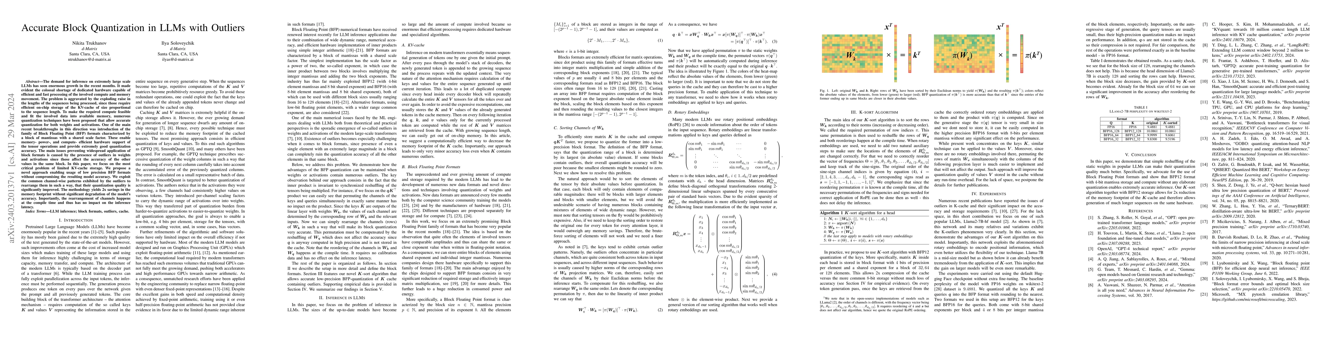 Thumbnail for Accurate Block Quantization in LLMs with Outliers