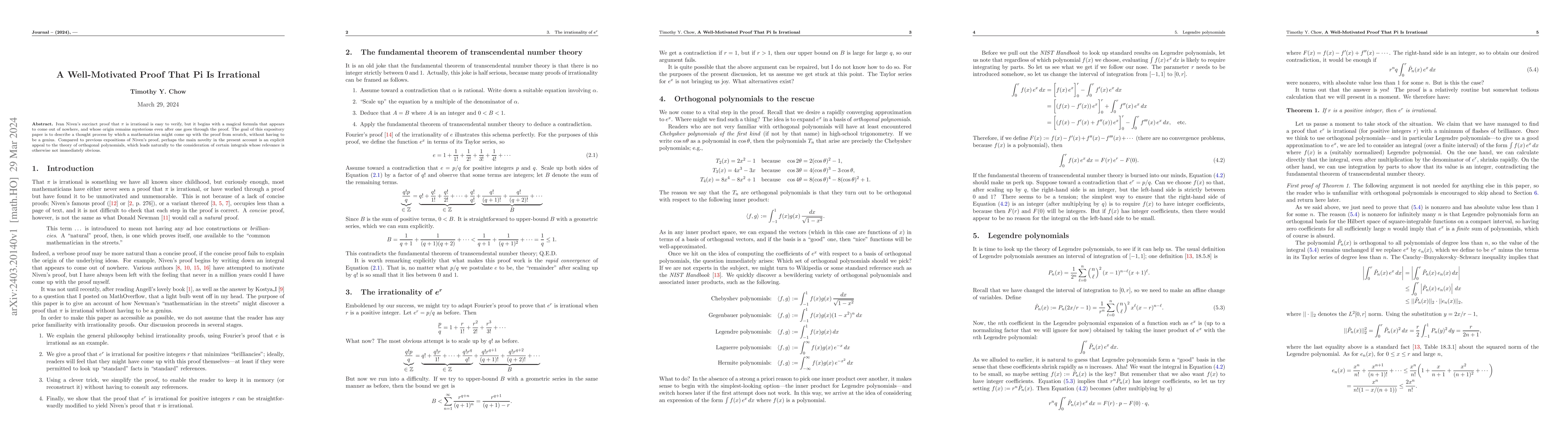 Thumbnail for A well-motivated proof that pi is irrational