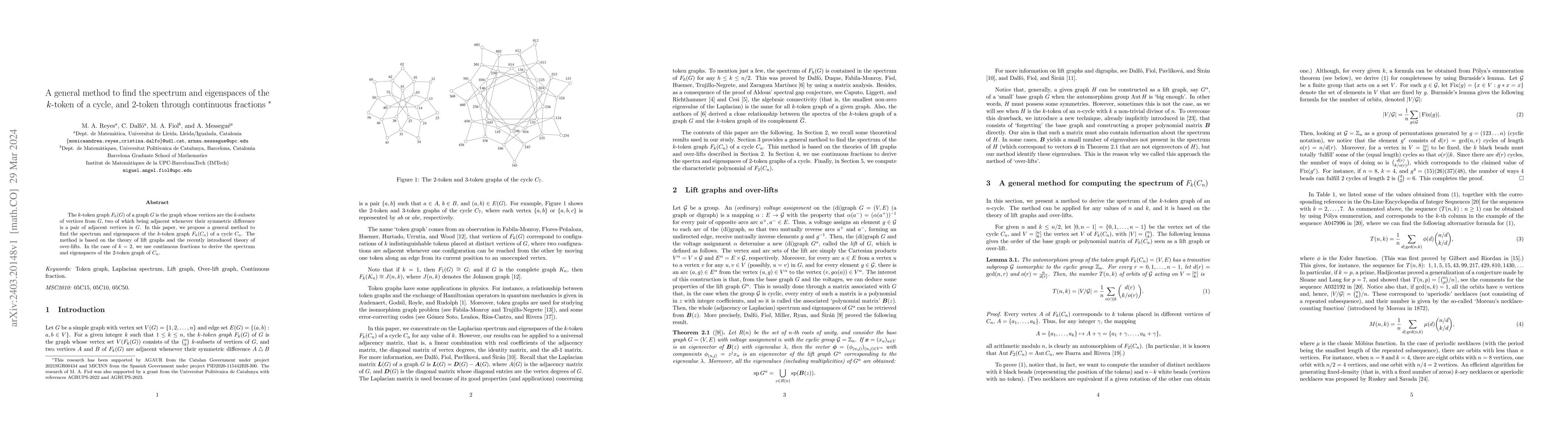 Thumbnail for A general method to find the spectrum and eigenspaces of the $k$-token
  of a cycle, and 2-token through continuous fractions
