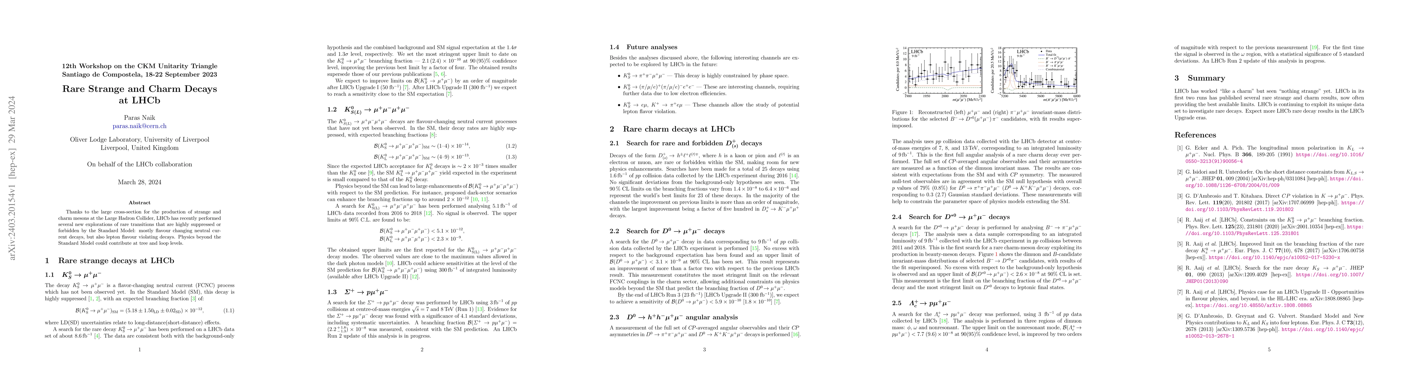 Thumbnail for Rare Strange and Charm Decays at LHCb