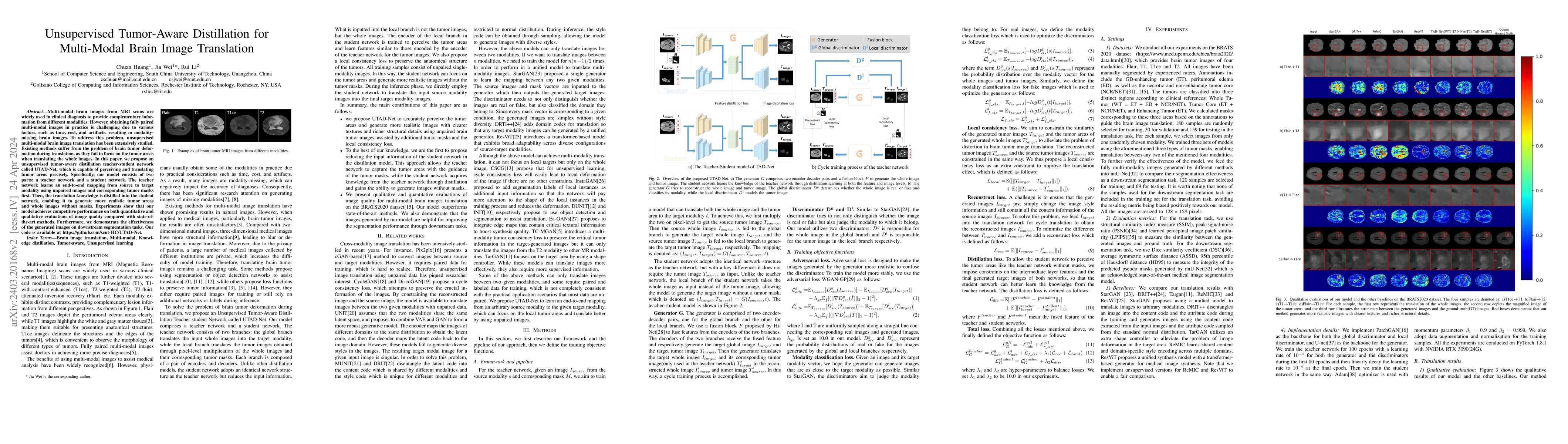 Thumbnail for Unsupervised Tumor-Aware Distillation for Multi-Modal Brain Image
  Translation