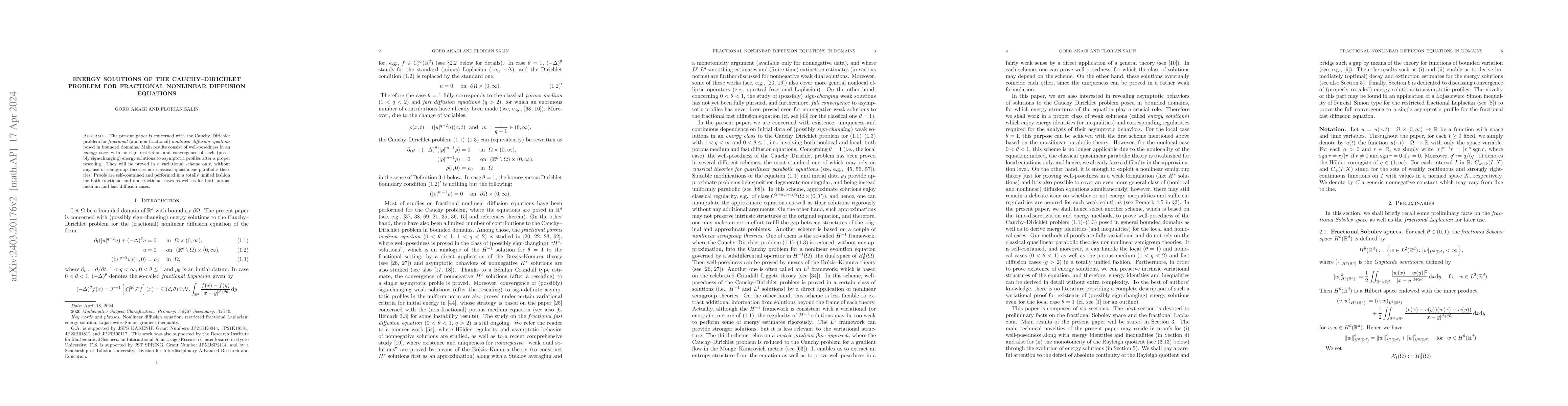 Thumbnail for Energy solutions of the Cauchy-Dirichlet problem for fractional
  nonlinear diffusion equations