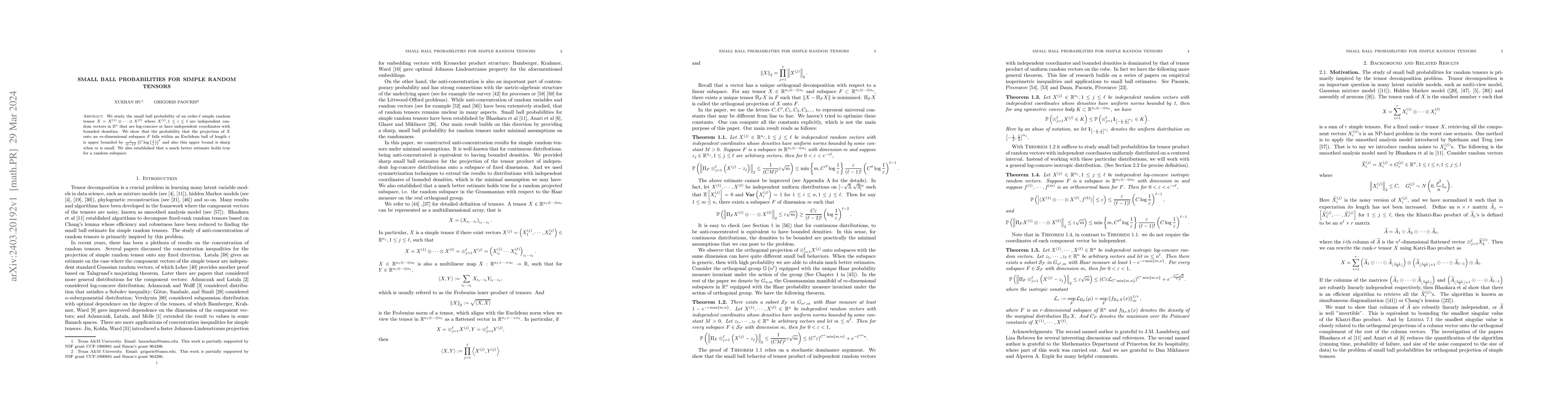 Thumbnail for Small Ball Probabilities for Simple Random Tensors