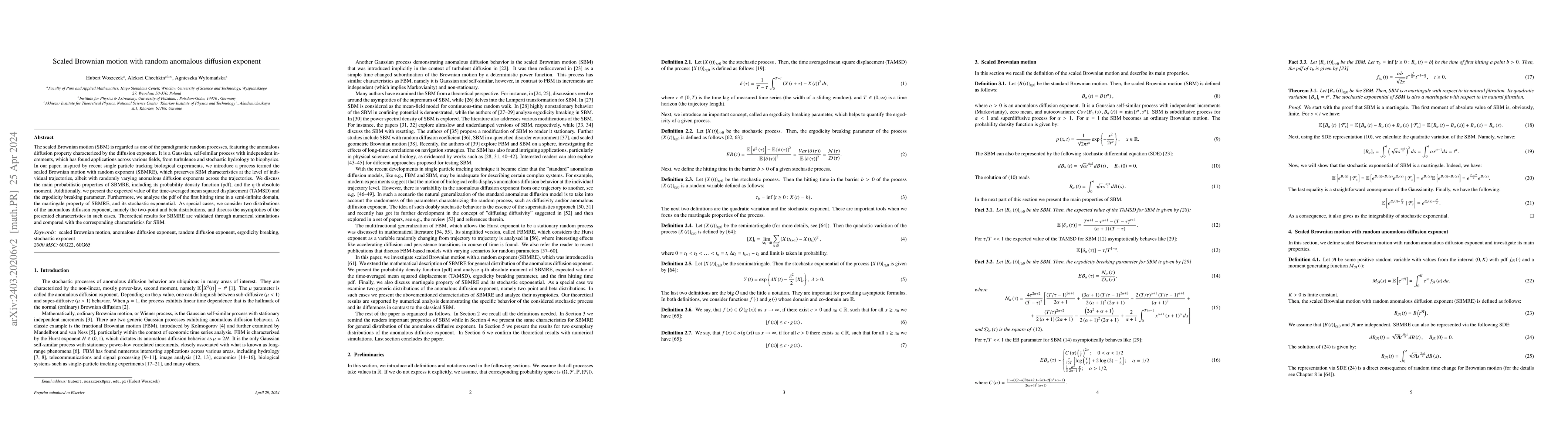 Thumbnail for Scaled Brownian motion with random anomalous diffusion exponent