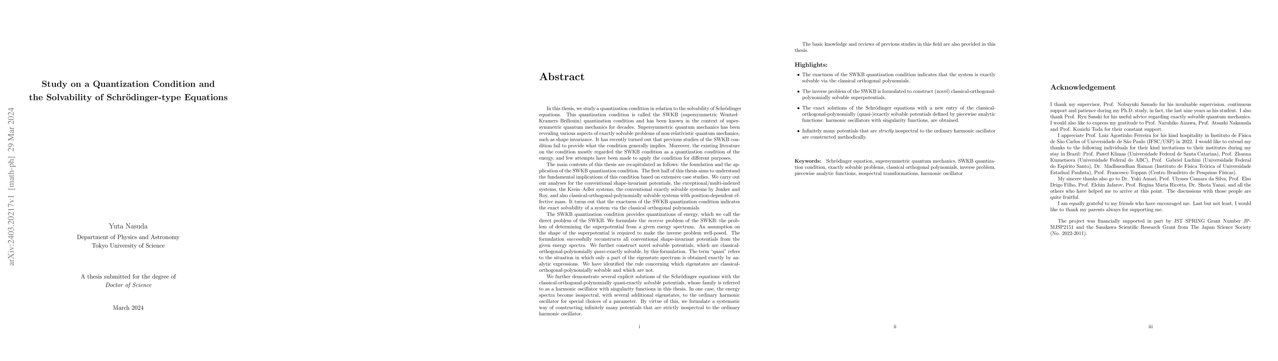 Thumbnail for Study on a Quantization Condition and the Solvability of
  Schr\"{o}dinger-type Equations