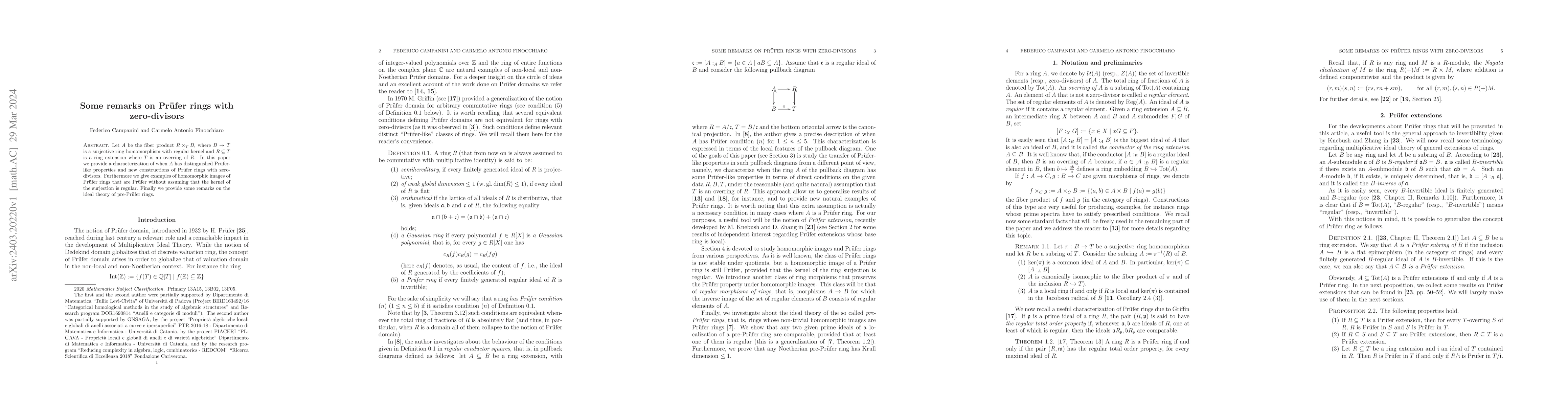 Thumbnail for Some remarks on Pr\"ufer rings with zero-divisors