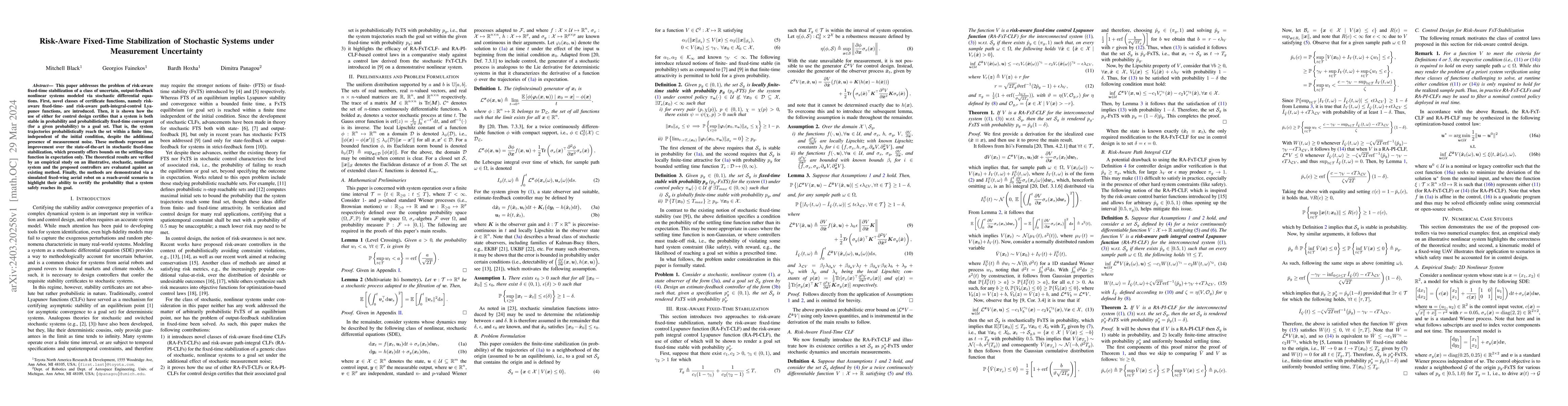 Thumbnail for Risk-Aware Fixed-Time Stabilization of Stochastic Systems under
  Measurement Uncertainty