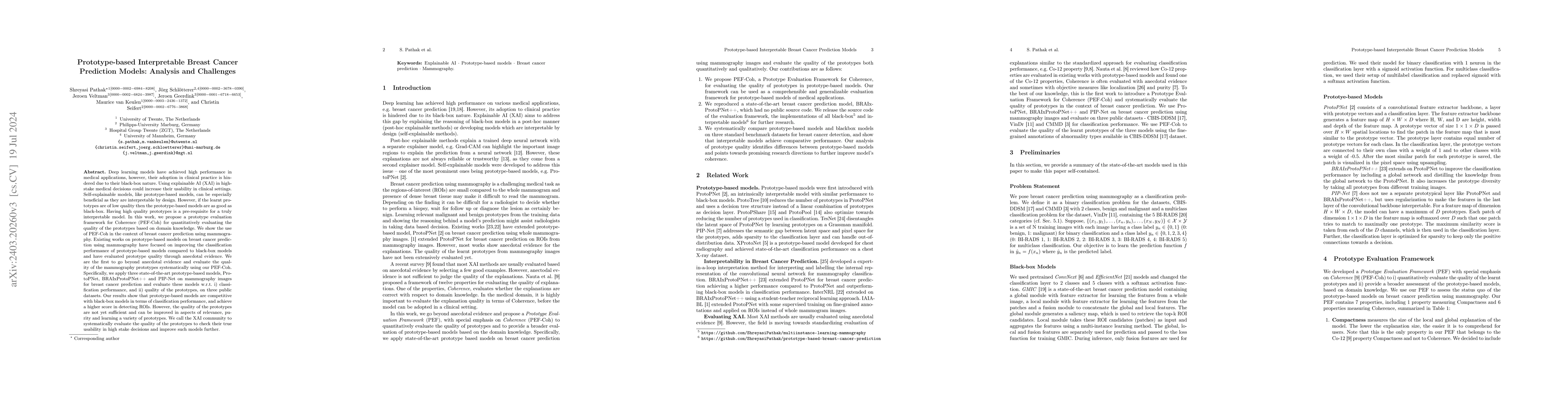 Thumbnail for Prototype-based Interpretable Breast Cancer Prediction Models: Analysis
  and Challenges