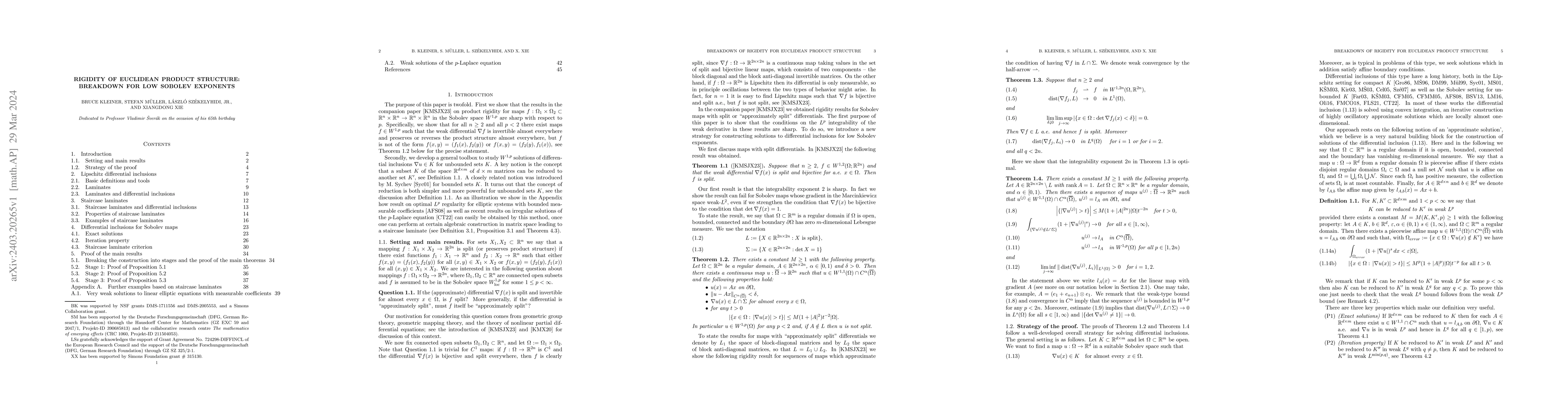Thumbnail for Rigidity of Euclidean product structure: breakdown for low Sobolev
  exponents