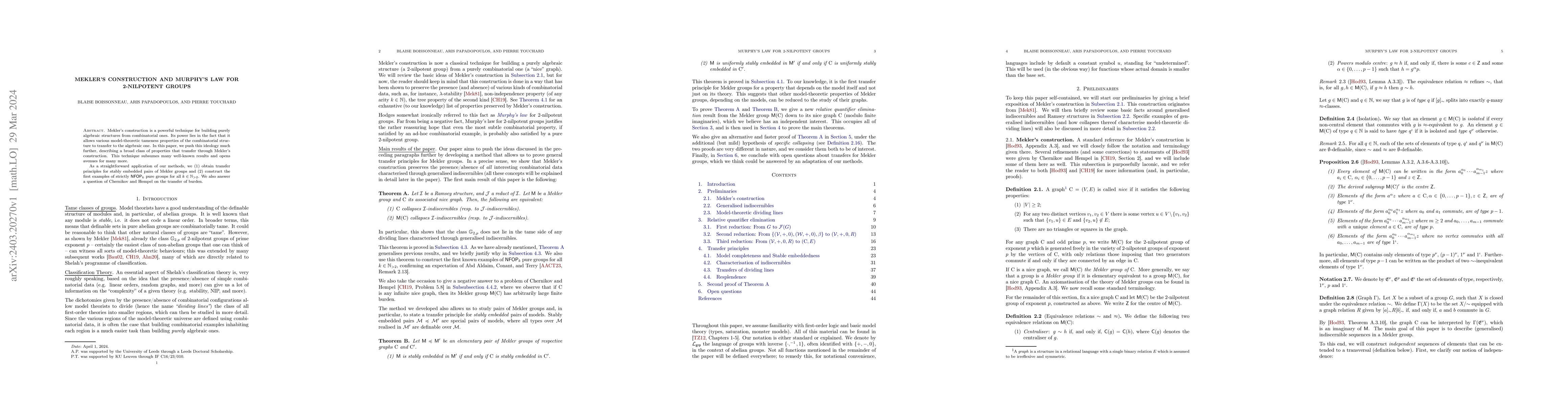 Thumbnail for Mekler's Construction and Murphy's Law for 2-Nilpotent Groups