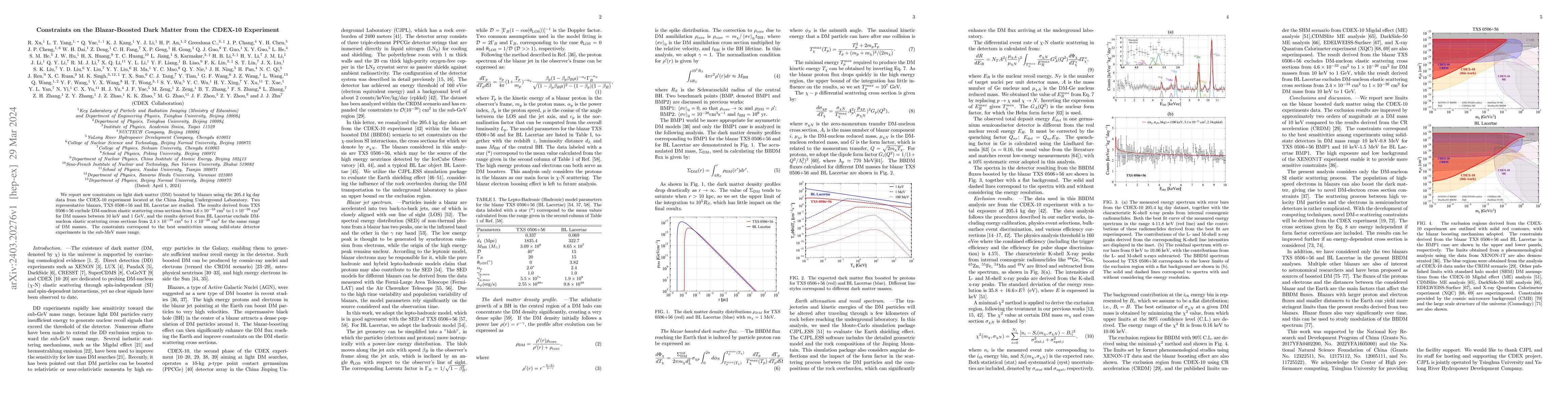 Thumbnail for Constraints on the Blazar-Boosted Dark Matter from the CDEX-10
  Experiment