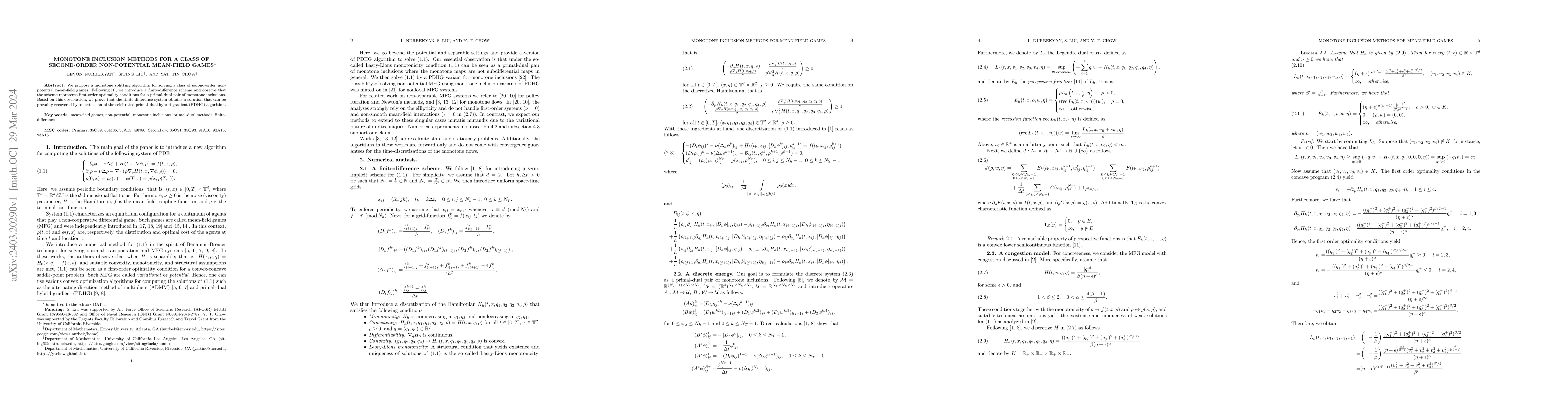 Thumbnail for Monotone inclusion methods for a class of second-order non-potential
  mean-field games