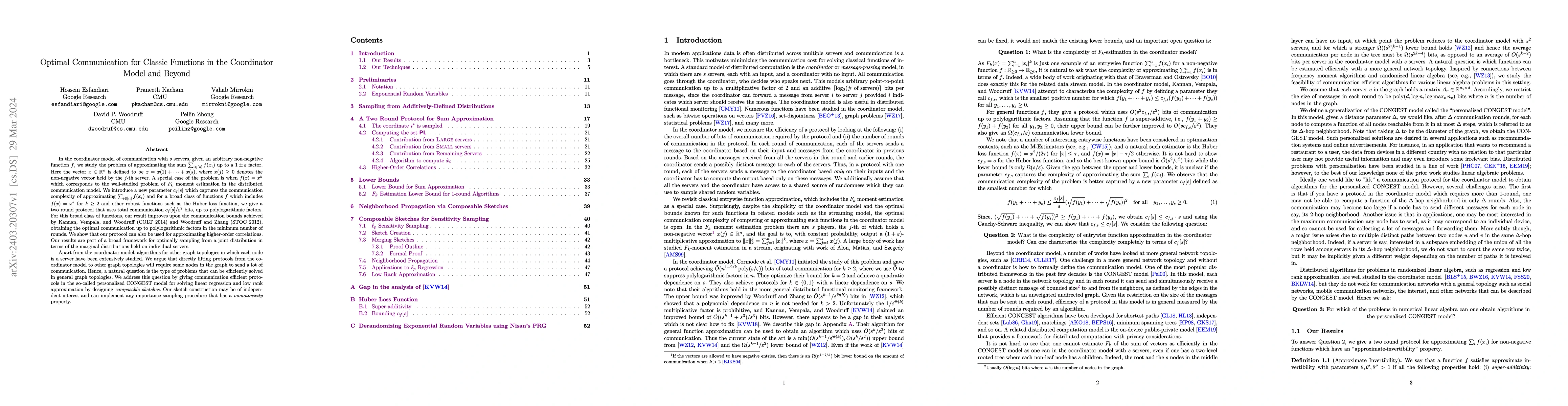 Thumbnail for Optimal Communication for Classic Functions in the Coordinator Model and
  Beyond