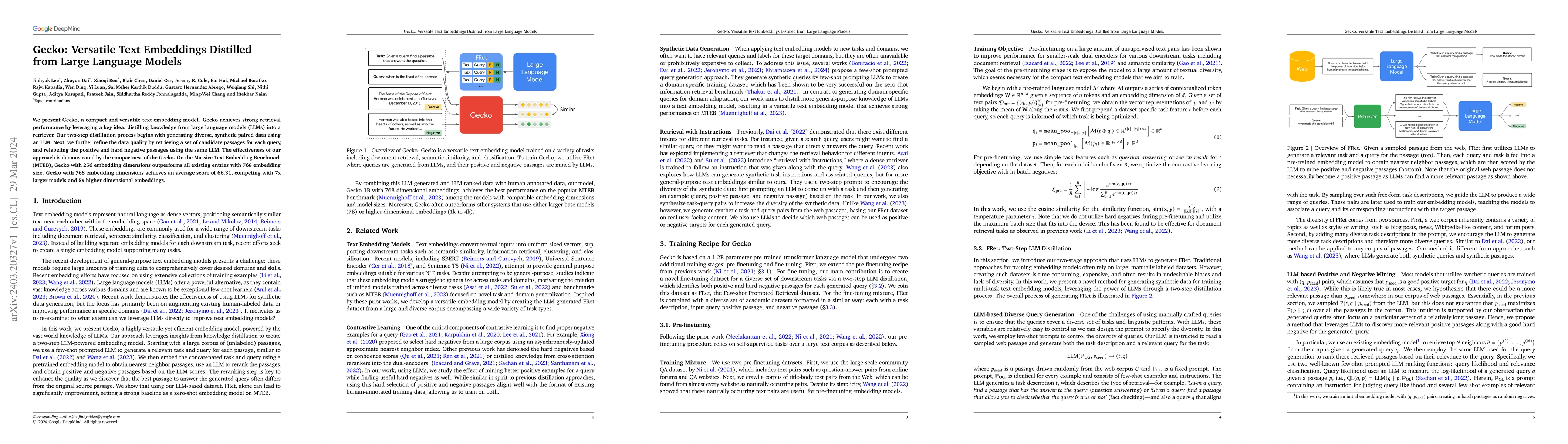 Thumbnail for Gecko: Versatile Text Embeddings Distilled from Large Language Models