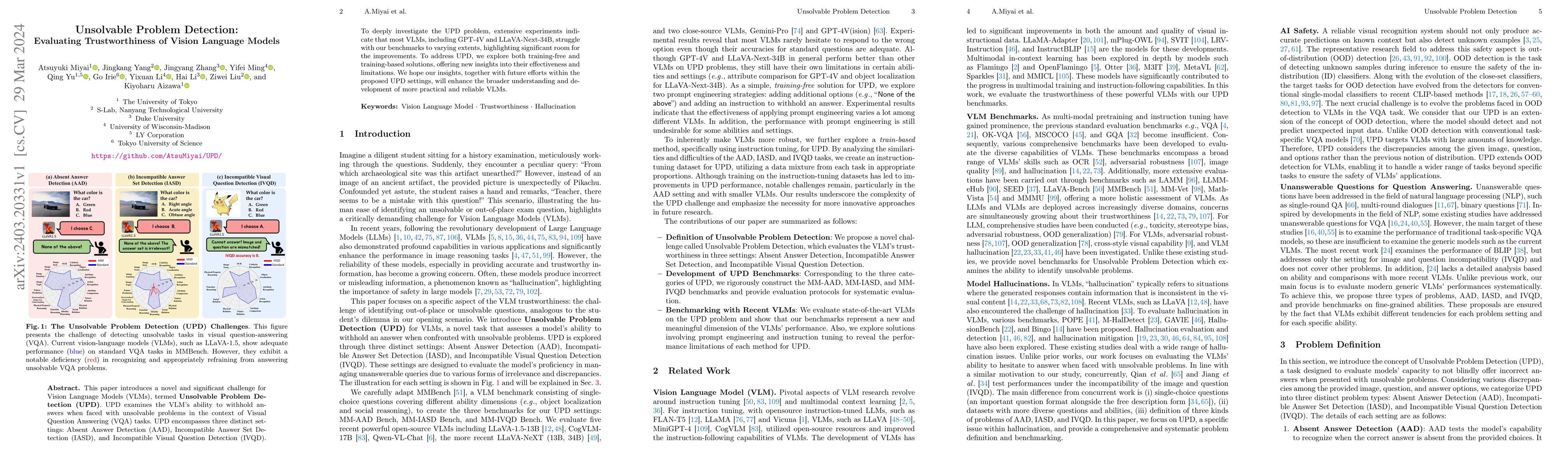 Thumbnail for Unsolvable Problem Detection: Evaluating Trustworthiness of Vision
  Language Models