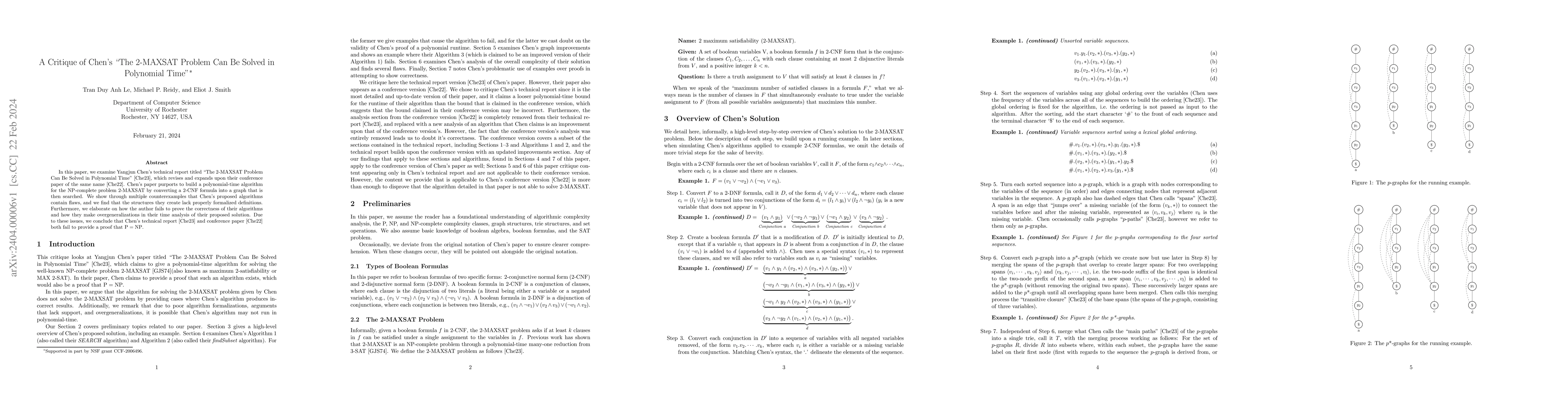Thumbnail for A Critique of Chen's "The 2-MAXSAT Problem Can Be Solved in Polynomial
  Time"
