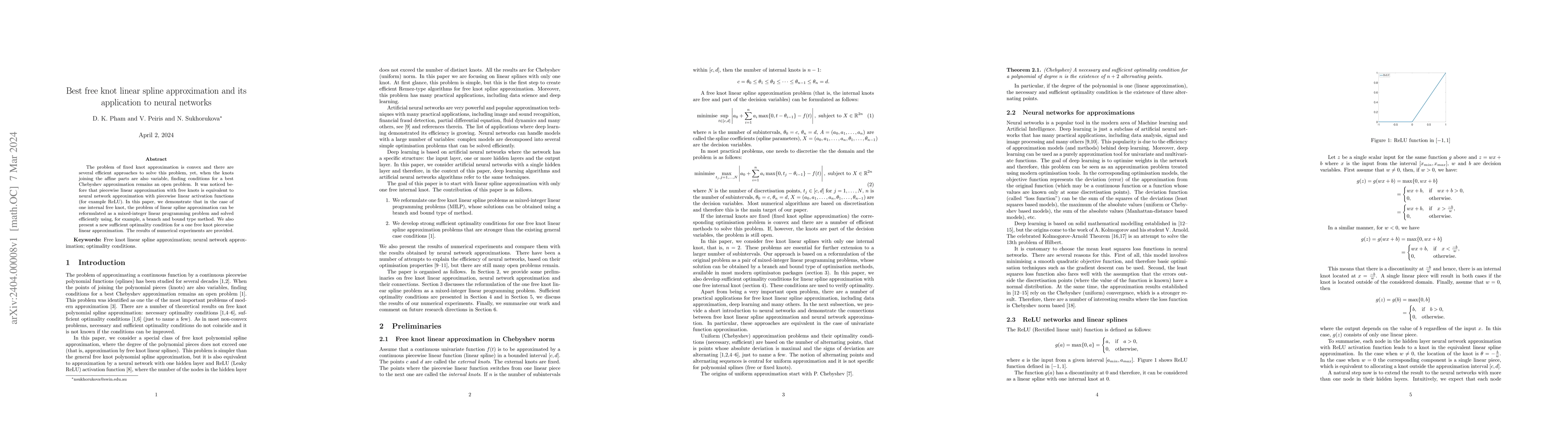 Thumbnail for Best free knot linear spline approximation and its application to neural
  networks
