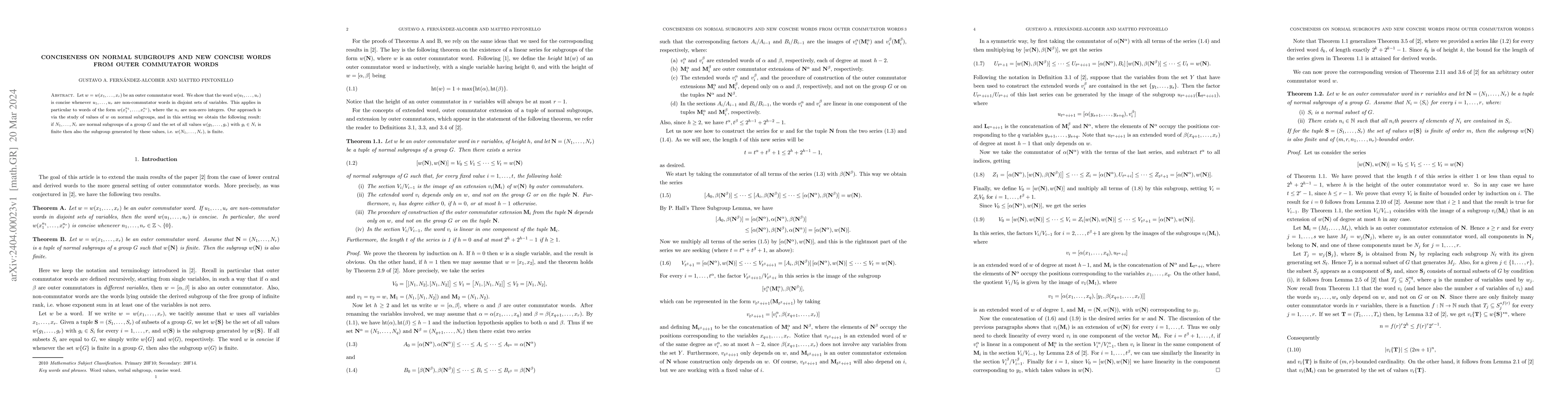 Thumbnail for Conciseness on normal subgroups and new concise words from outer
  commutator words