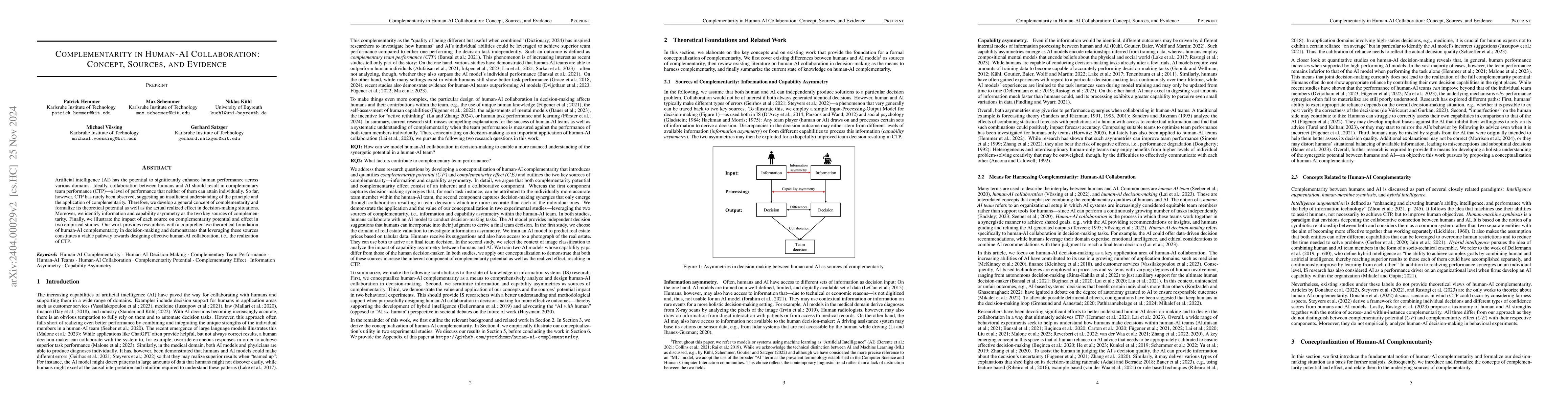 Thumbnail for Complementarity in Human-AI Collaboration: Concept, Sources, and
  Evidence