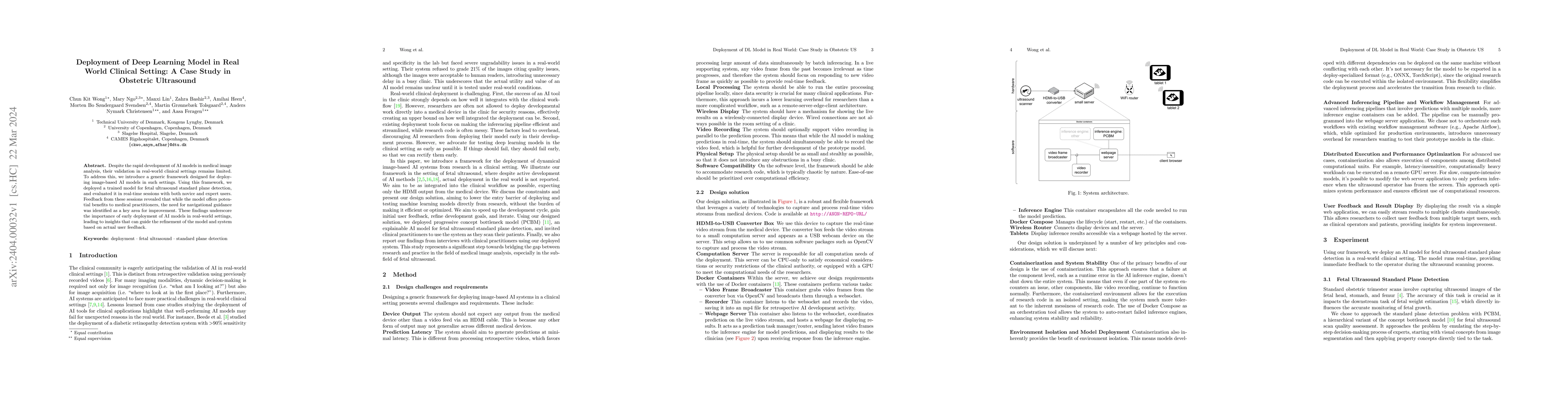 Thumbnail for Deployment of Deep Learning Model in Real World Clinical Setting: A Case
  Study in Obstetric Ultrasound