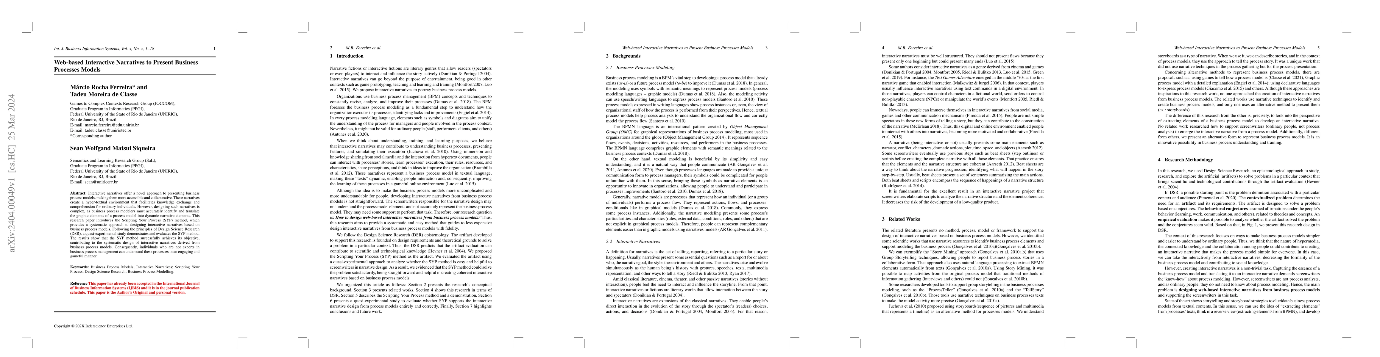 Thumbnail for Web-based Interactive Narratives to Present Business Processes Models