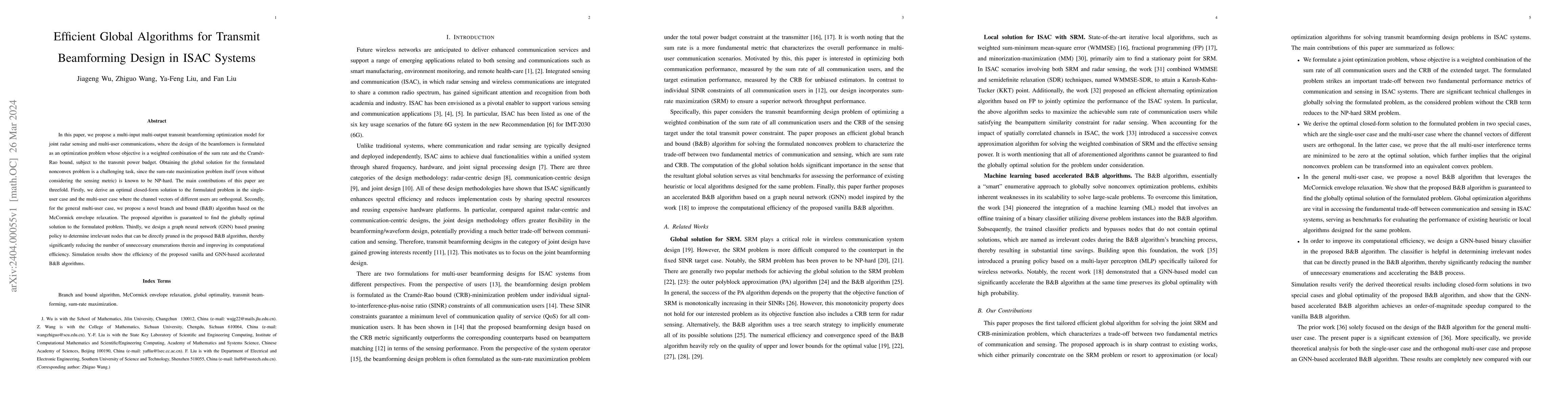 Thumbnail for Efficient Global Algorithms for Transmit Beamforming Design in ISAC
  Systems