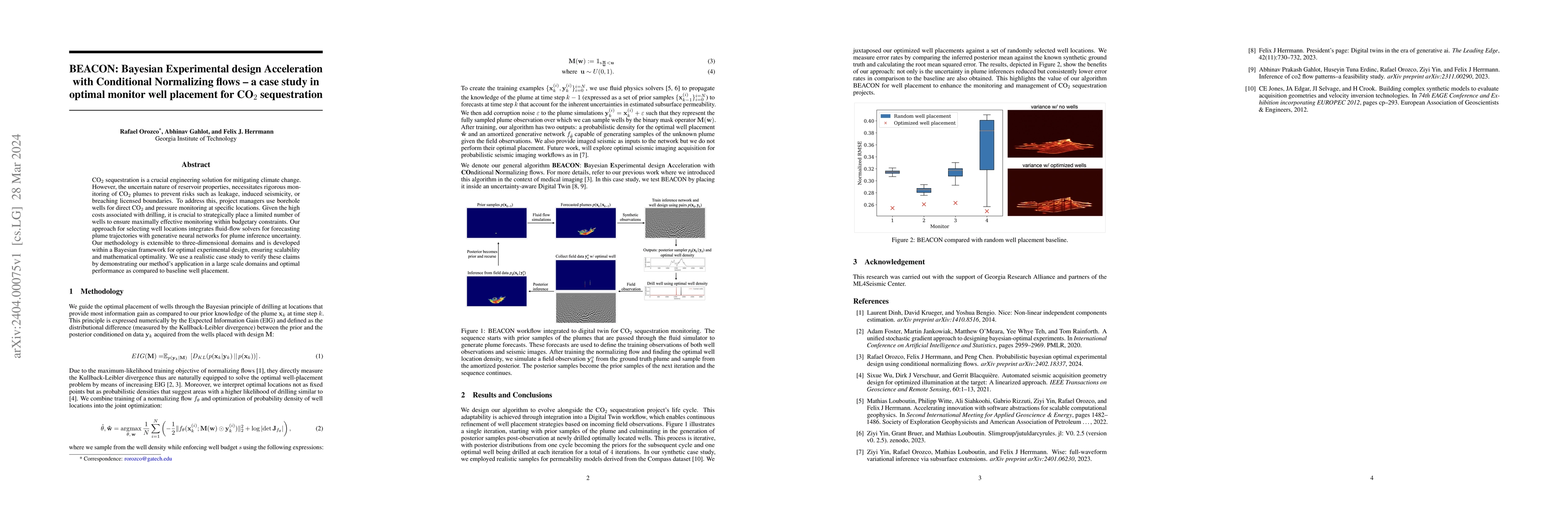 Thumbnail for BEACON: Bayesian Experimental design Acceleration with Conditional
  Normalizing flows $-$ a case study in optimal monitor well placement for
  CO$_2$ sequestration