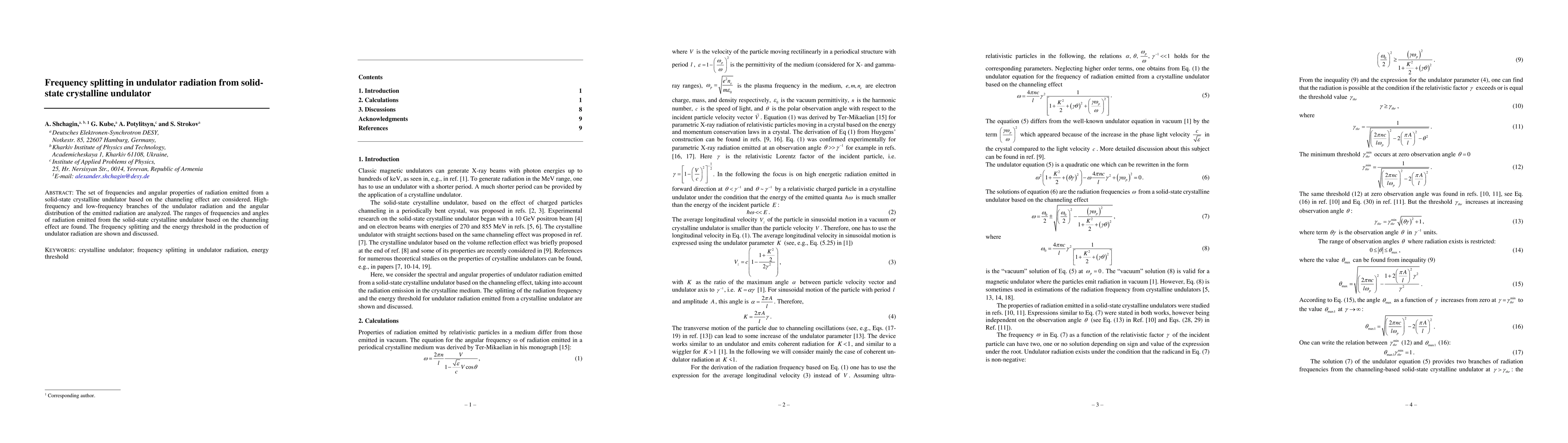 Thumbnail for Frequency splitting in undulator radiation from solid-state crystalline
  undulator